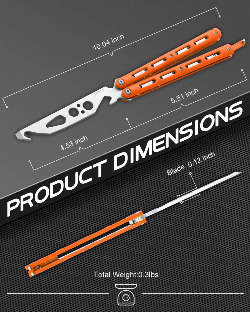 Dispatch Practice Butterfly Knife Trainer 2 Pack Unsharpened Balisong with Stainless Steel Dull Blade, Durable ABS Handle & Lock Latch | EDC Flipping, Cosplay, Survival Training Tool, Black & Orange - Image 3